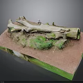 Natural Wood Log Decorative Scene With Red Base And Green Moss