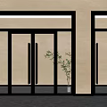 Black Framed Glass Doors In Modern Interior With Marble Floor And Potted Plant