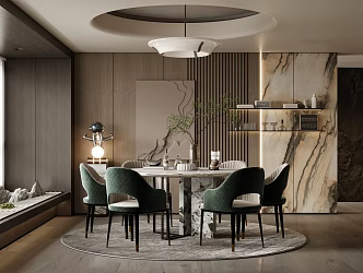 Modern Light Luxury Restaurant Round Dining Table and Chair Combination 3d model