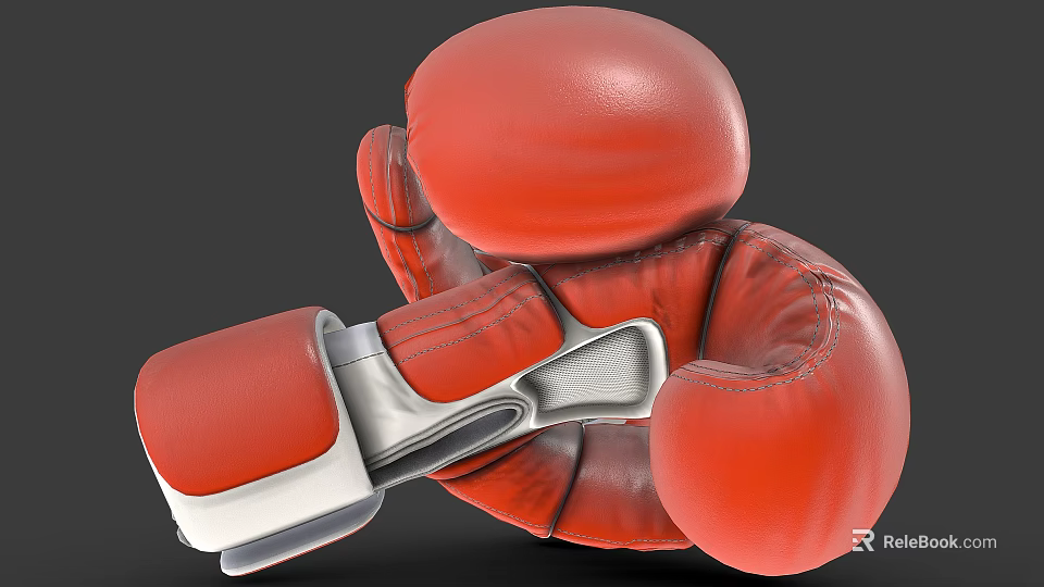 Red Leather Boxing Gloves With White Strap Closure And Training Gear Design 3d model