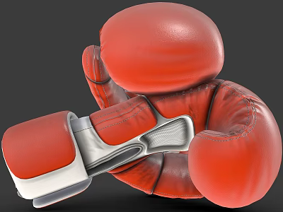 Red Leather Boxing Gloves With White Strap Closure And Training Gear Design 3d model