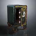 Vintage Green Metal Commercial Safe With Open Door Ornate Design And Wheels