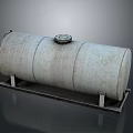 Industrial Cylindrical Storage Tank With Rusty Surface And Metal Stand Top Lid