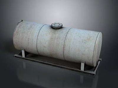 Industrial Cylindrical Storage Tank With Rusty Surface And Metal Stand Top Lid 3d model