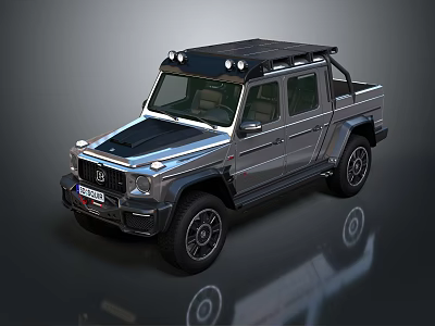 Silver Off Road Pickup Truck With Roof Rack Front Grille And Large Wheels 3d model