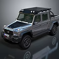 Silver Off Road Pickup Truck With Roof Rack Front Grille And Large Wheels