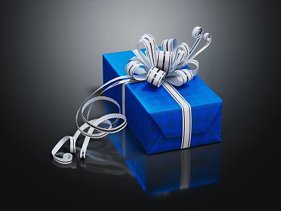 Blue Decorative Gift Box With White Ribbon Bow For Festive Gifting 3d model