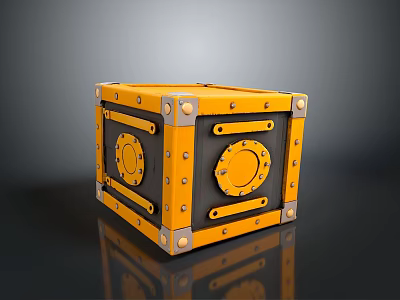 Stylish Yellow And Black Storage Cube With Metal Rivets And Circular Lids 3d model