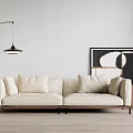 Beige Two Seater Sofa With Floor Lamp Abstract Painting Side Table and Light Wooden Floor
