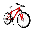Red Mountain Bike With Black Tires Black Seat And Silver Frame Isolated On White Background