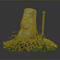 Ancient Stone Statue With Standing Sword And Lush Green Grass In Natural Setting