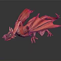 Detailed Red Dragon Model With Spread Wings On Black Reflective Surface 3d model