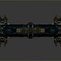 Industrial Mechanical Structure With Grille Panels Yellow Black Warning Stripes And Support Pillars