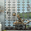 Elegant Garden Ornaments With Gray Lattice Wall Pine Branches White Statue And Greenery
