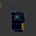 Portable Dark Blue Handheld Communication Device With Antenna Knob Buttons And Orange Accents