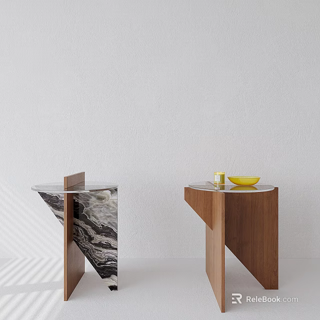 Modern Minimalist Side Tables Featuring Marble Glass And Wooden Structures With Yellow Fruit 3d model 