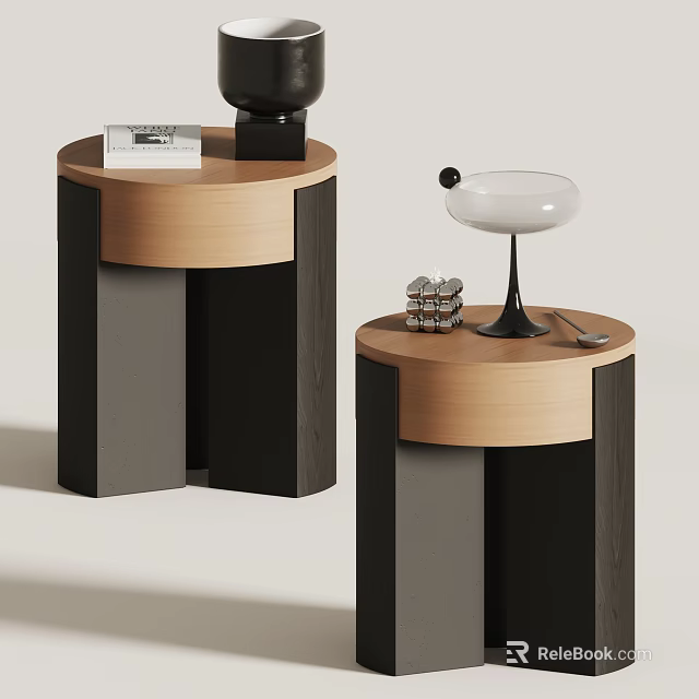 Modern Side Tables With Geometric Structure Black Gray And Wood Tones Decorative Items 3d model
