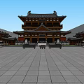 Ancient Chinese Architecture With Traditional Courtyard Plaza Stone Pavements And Classic Roof Structures