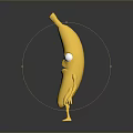 Cartoon Anthropomorphic Banana Character With White Eyes Open Mouth and Limbs Standing on Black Surface