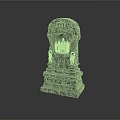 Intricate Gray Stone Sculpture With Carved Shrine Structure And Detailed Base
