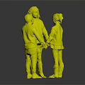 Three Children Holding Hands Together in Yellow and Gray Shirts Against Dark Background