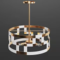 Modern Gold and White Geometric Round Chandelier with Circular Frame Hanging Fixture