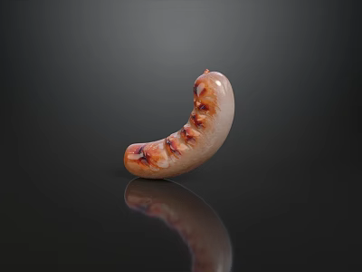 Delicious Curved Sausage With Grilled Marks On Black Background And Reflection 3d model
