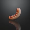 Delicious Curved Sausage With Grilled Marks On Black Background And Reflection