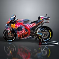Red Bull KTM Racing Motorcycle On Stand With Red Blue Livery In Studio
