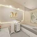 Elegant Modern Beauty Hair Salon Interior With Marble Reception Desk Cosmetic Displays And Green Plants
