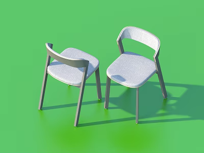 Stylish Modern Accent Chairs with Gray Fabric Seats and Wooden Legs Design 3d model