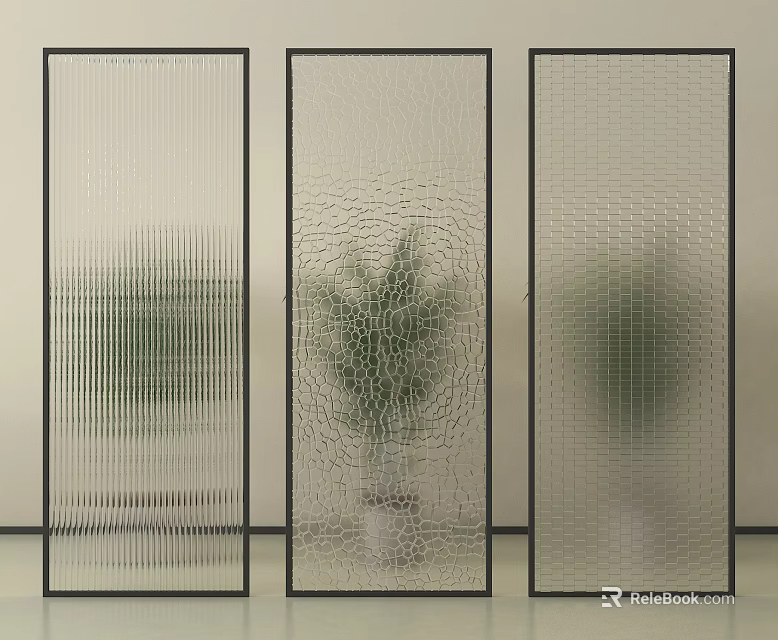 Textured Glass Room Dividers With Black Frame For Interior Decoration 3d model 