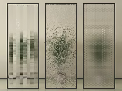 Textured Glass Room Dividers With Black Frame For Interior Decoration 3d model