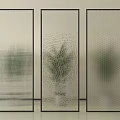 Textured Glass Room Dividers With Black Frame For Interior Decoration