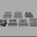 Multiple Beds In Different Styles With Neutral Bedding And Decorative Pillows 3d model
