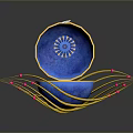Open Blue Decorative Box With Blue Bird Yellow Lines Pink Dots And White Feathers
