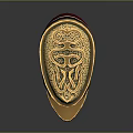 Decorative Serrated Knife With Red Wooden Handle And Golden Accents On Black Surface