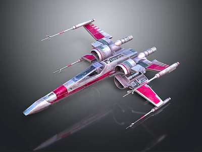 Futuristic Red and Silver Starfighter With Multiple Wings And Engines 3d model