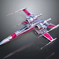 Futuristic Red and Silver Starfighter With Multiple Wings And Engines