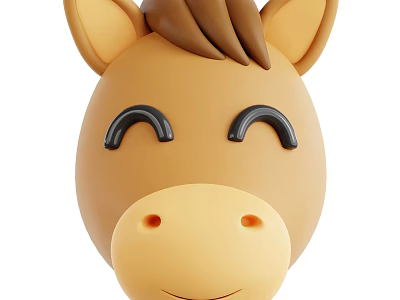 Cute Brown Cartoon Horse Head With Smiling Expression Curved Eyebrows And Brown Mane 3d model