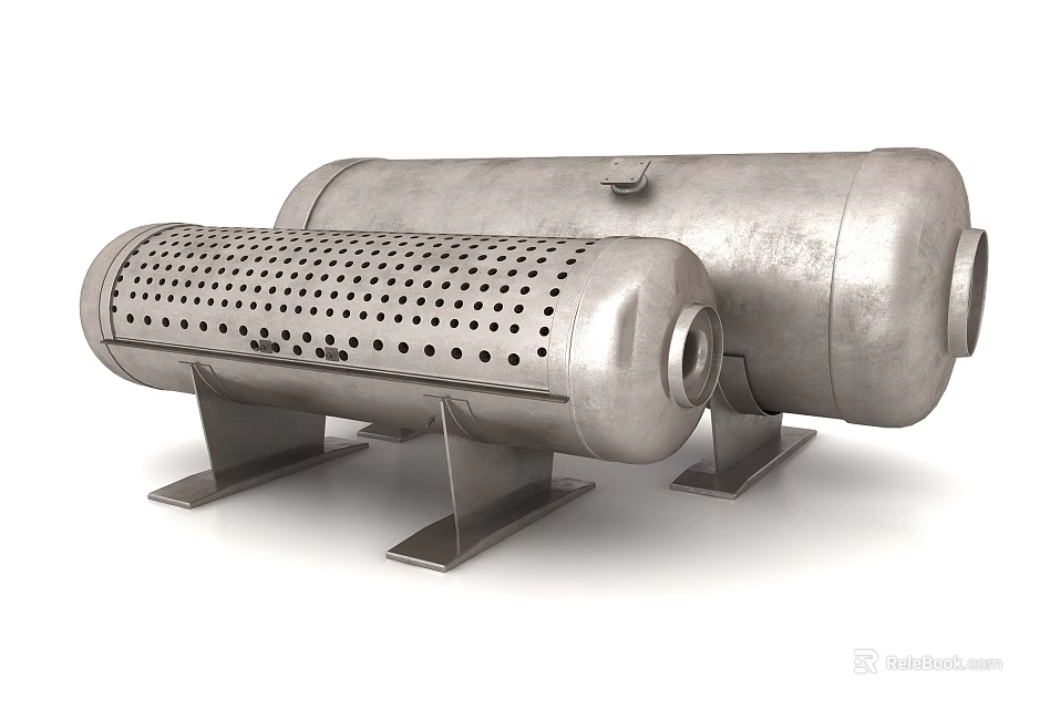 Industrial Stainless Steel Storage Containers With Perforated Cylinder And Metal Support Brackets 3d model 