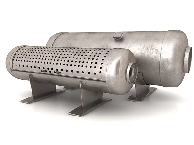 Industrial Stainless Steel Storage Containers With Perforated Cylinder And Metal Support Brackets 3d model
