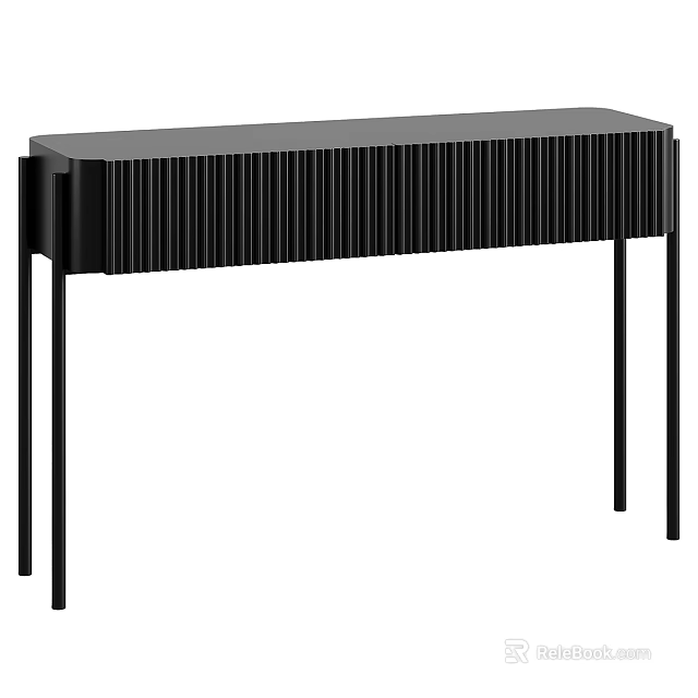 Sleek Black Dresser With Vertical Ribbed Design And Slim Support Legs 3d model 