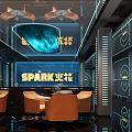 Hi Tech KTV Lounge With Neon Lights And Futuristic Decor