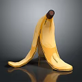 Fresh Yellow Peeled Banana With Spread Out Peel On Dark Reflective Background