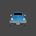 Blue Classic Beetle Car 3D Model With White Details And License Plate