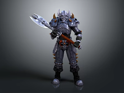 Armored Warrior Character In Spiked Plate Armor With Battle Axe And Detailed Design 3d model