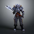 Armored Warrior Character In Spiked Plate Armor With Battle Axe And Detailed Design