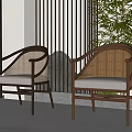 Modern Minimalist Dining Chairs With Wooden Frame Rattan Armrests And Light Cushions