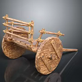 Ancient Handcrafted Wooden Cart With Large Wheels Rope Bindings And Vintage Design